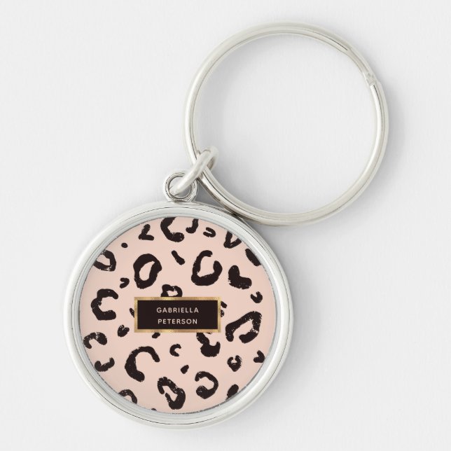 Pretty Pink Leopard Gold Frame Key Ring (Front)