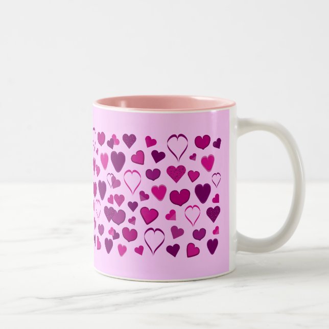 Pretty pink & lilac cartoon hearts mug (Right)