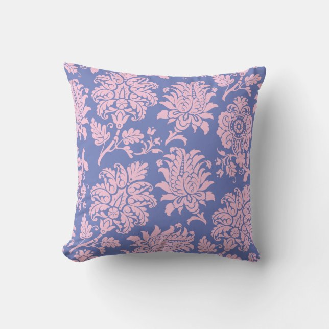 Pretty Pink & Lilac Damask Pillow (Front)