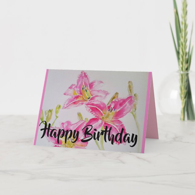 Pretty Pink Lily Birthday Card (Front)