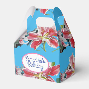 Pretty Pink Lily Floral Wedding Cake Favor Box