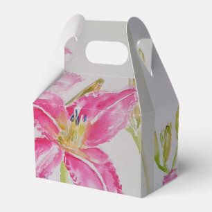 Pretty Pink Lily Floral Wedding Cake Favour Box