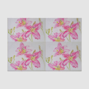 Pretty Pink Lily Flower Floral Pattern Watercolor Tissue Paper