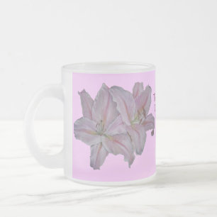 pretty pink lily flowers floral design for mum frosted glass coffee mug