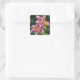 Pretty Pink Lily Flowers Stickers