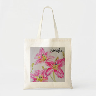 Pretty Pink Lily Lilies Watercolor Art Tote Bag