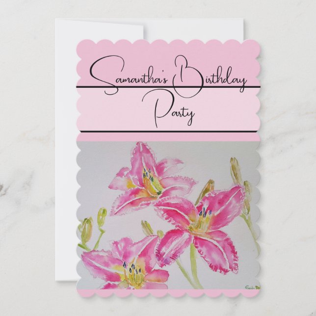 Pretty Pink Lily Watercolor floral Flower Lilies Invitation (Front)