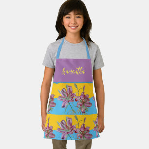 Pretty Pink Lily Watercolor Kitchen Floral Apron