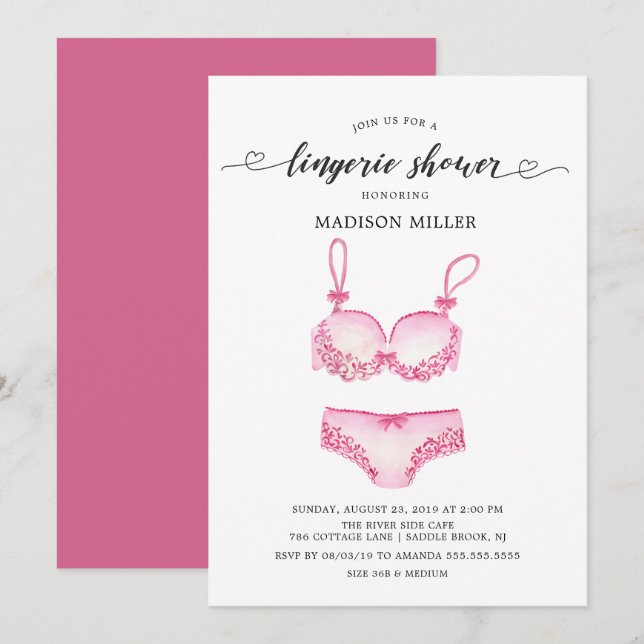 Pretty Pink Lingerie Bridal Shower Invitation (Front/Back)