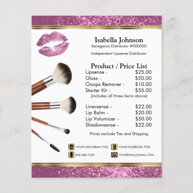 Pretty Pink Lip Glitter Product / Price List Flyer (Front)