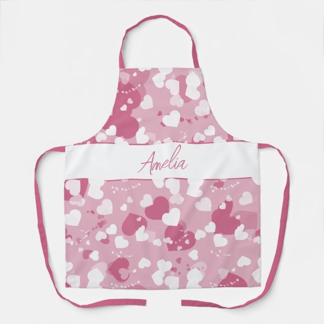 Pretty Pink Love Heart Personalised Apron (Front)