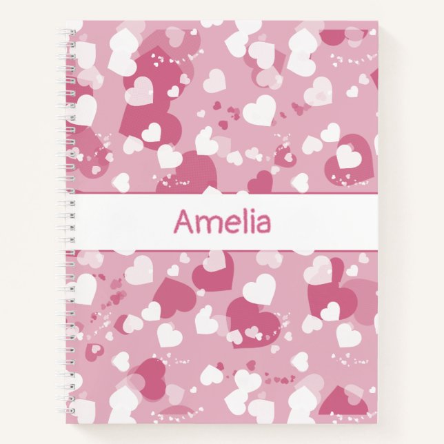 Pretty Pink Love Heart Personalised Notebook (Front)