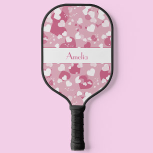 Pretty Pink Love Heart Personalised Pickleball Paddle