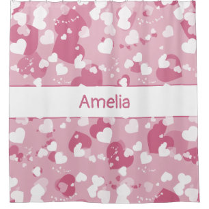 Pretty Pink Love Heart Personalised Shower Curtain
