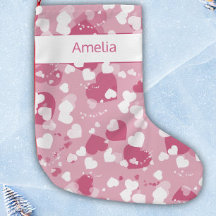 Pretty Pink Love Heart Personalised Small Christmas Stocking