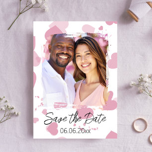 Pretty pink love heart photo Save the date Card