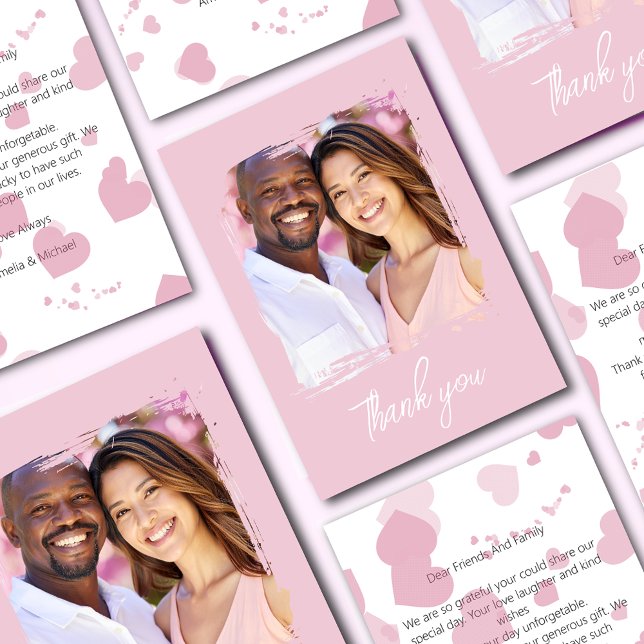 Pretty pink love heart photo  thank you card (Creator Uploaded)