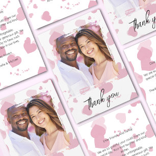 Pretty pink love heart photo  thank you card