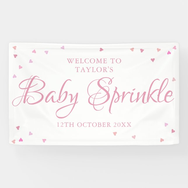 Pretty Pink Love Hearts Baby Girl Sprinkle Welcome Banner (Horizontal)