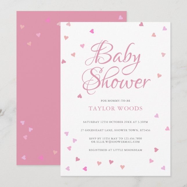 Pretty Pink Love Hearts Baby Shower / Sprinkle Invitation (Front/Back)