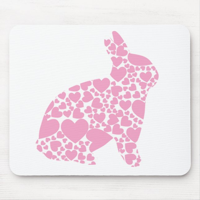 Pretty Pink love hearts bunny rabbit - add name Mouse Mat (Front)