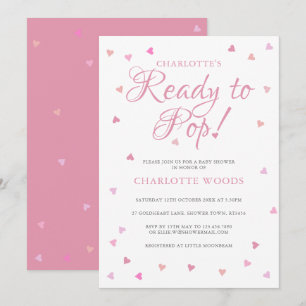 Pretty Pink Love Hearts Ready to Pop Baby Shower Invitation