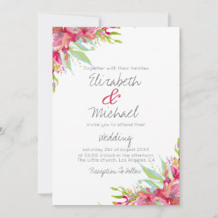 Pretty Pink Magenta Watercolor Floral Wedding Invitation