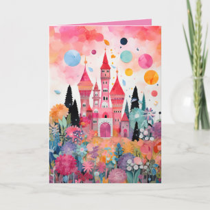 Pretty Pink Magical Princess Castle Folded Card