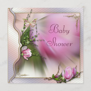 Pretty Pink Magnolia Butterfly Sparkle Baby Shower Invitation