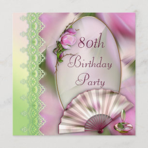 Pretty Pink Magnolia & Fan 80th Birthday Invitation