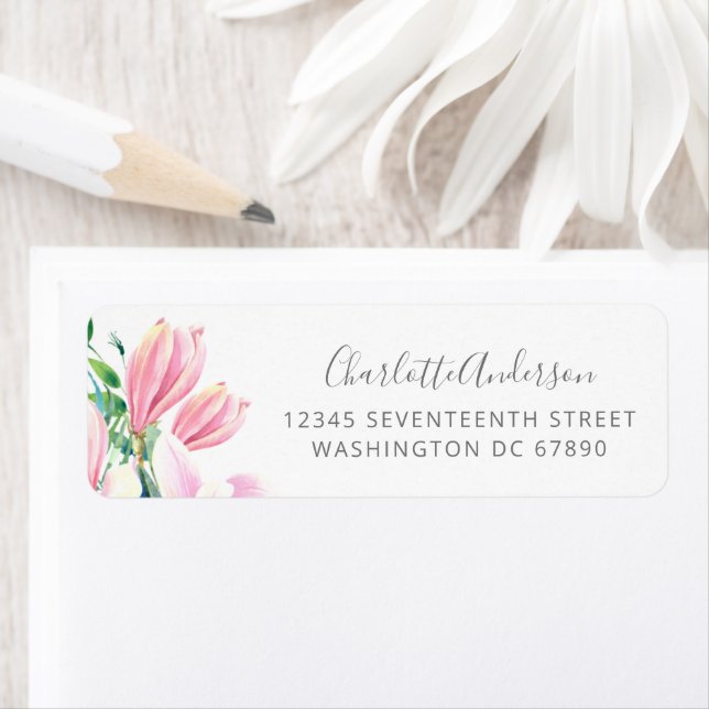 Pretty Pink Magnolia Floral Simple Return Address  (Insitu)
