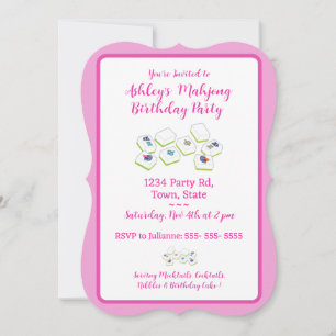 Pretty Pink Mahjong Birthday Invitation