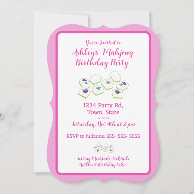 Pretty Pink Mahjong Birthday Invitation (Front)