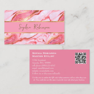 Pretty Pink Marble and Faux Gold Business Card