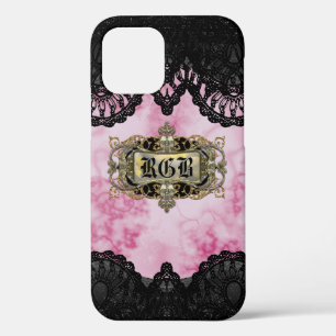 Pretty Pink Marble Cool Romantic Monogram iPhone 12 Case
