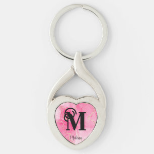 Pretty Pink Marbled Monogram Name  Key Ring