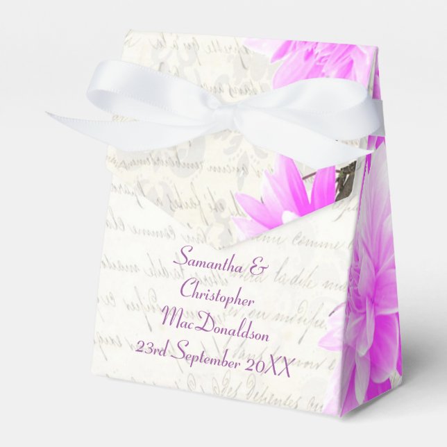 Pretty pink mauve floral flower blossom wedding favour box (Front Side)