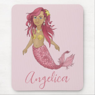 Pretty Pink Mermaid Happy Birthday Custom Name  Mouse Mat