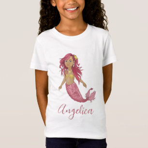 Pretty Pink Mermaid Happy Birthday Custom Name T-Shirt
