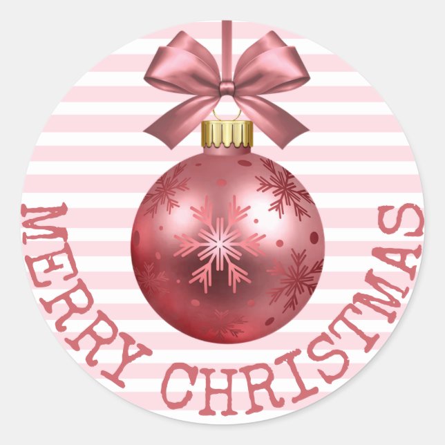 Pretty Pink Merry Christmas Ornament Stickers (Front)