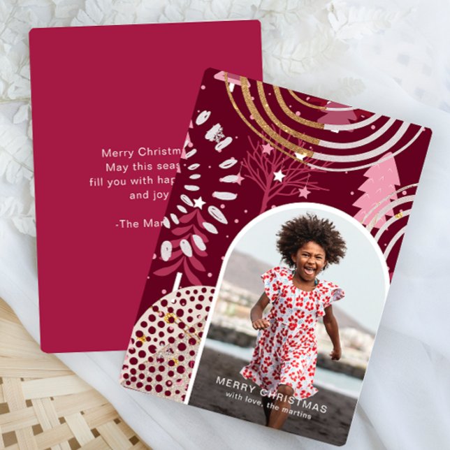 Pretty Pink Merry Christmas Photo Greeting Message Holiday Card (Creator Uploaded)