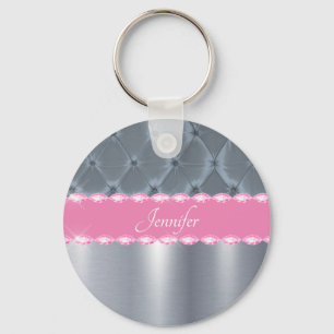 Pretty Pink Metallic Bling Name Glam Key Ring