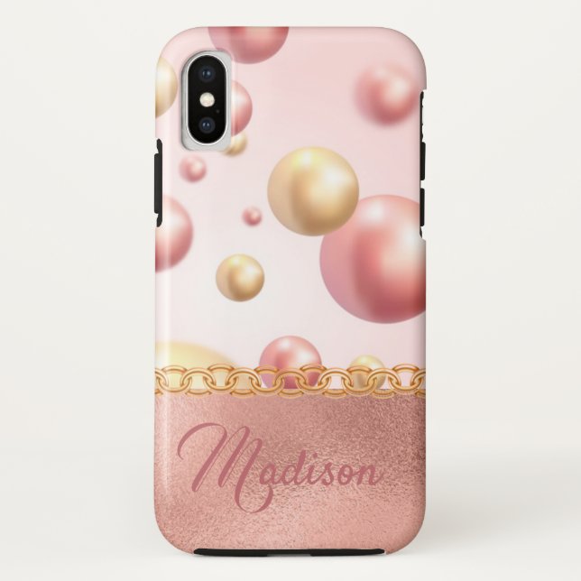 Pretty Pink Metallic Bubbles Girly Peach Gold Case-Mate iPhone Case (Back)
