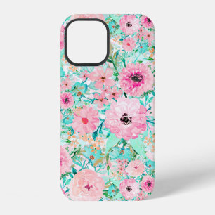 Pretty Pink & Mint Floral watercolor Hand Paint iPhone 12 Case
