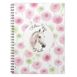 Pretty Pink Mint Ranunculus Horse Notebook
