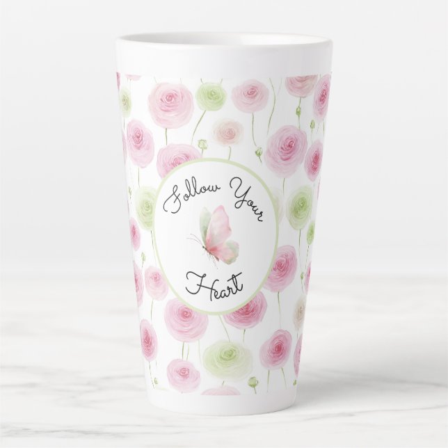 Pretty Pink Mint Ranunculus   Latte Mug (Front)