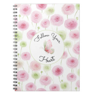 Pretty Pink Mint Ranunculus Quote Notebook