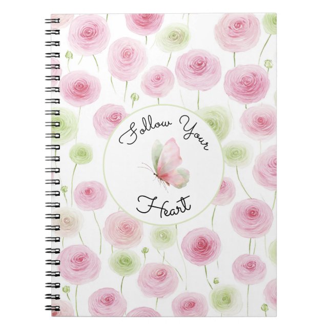 Pretty Pink Mint Ranunculus Quote Notebook (Front)