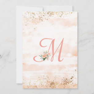 Pretty Pink Monogram Floral Script Wedding Thank You Card