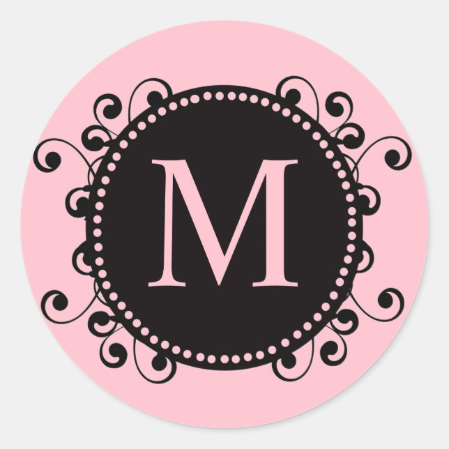 Pretty Pink Monogram Wedding Sticker (Front)